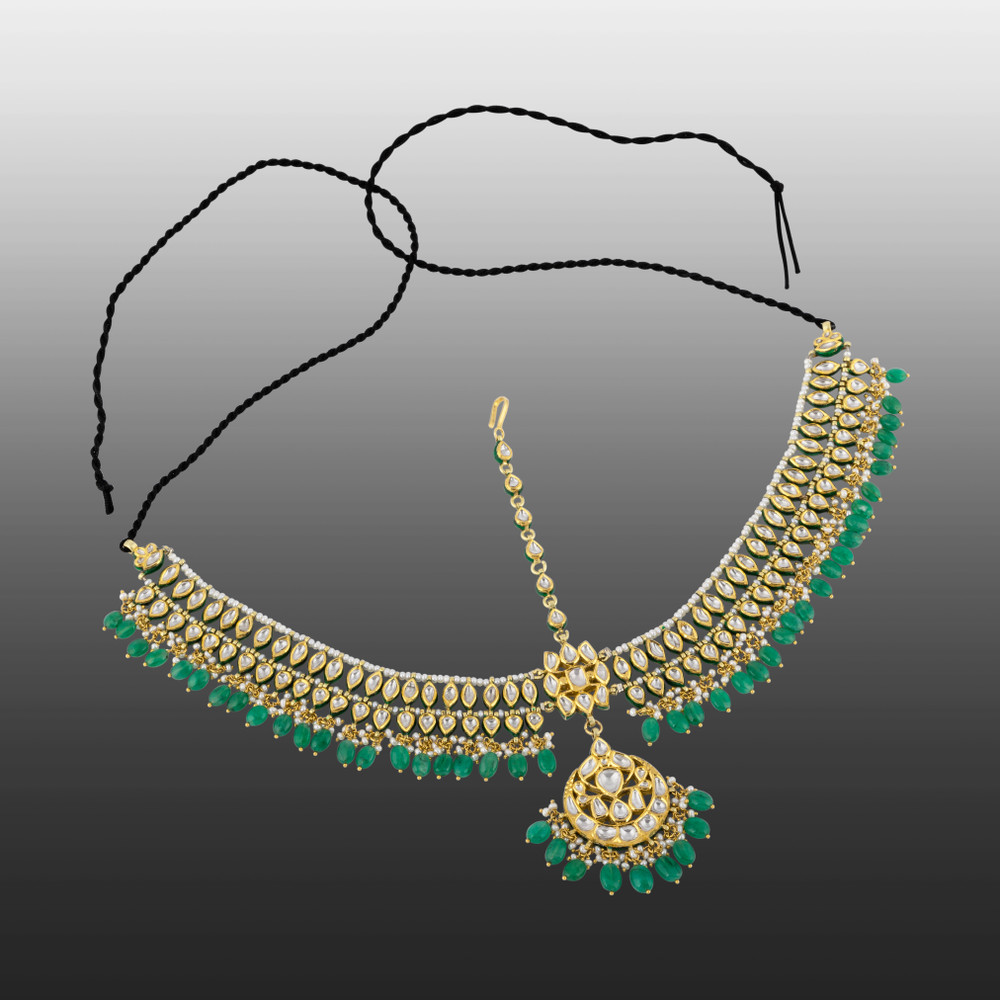 Polki Mathapatti with Emerald Drop Chandbali Design